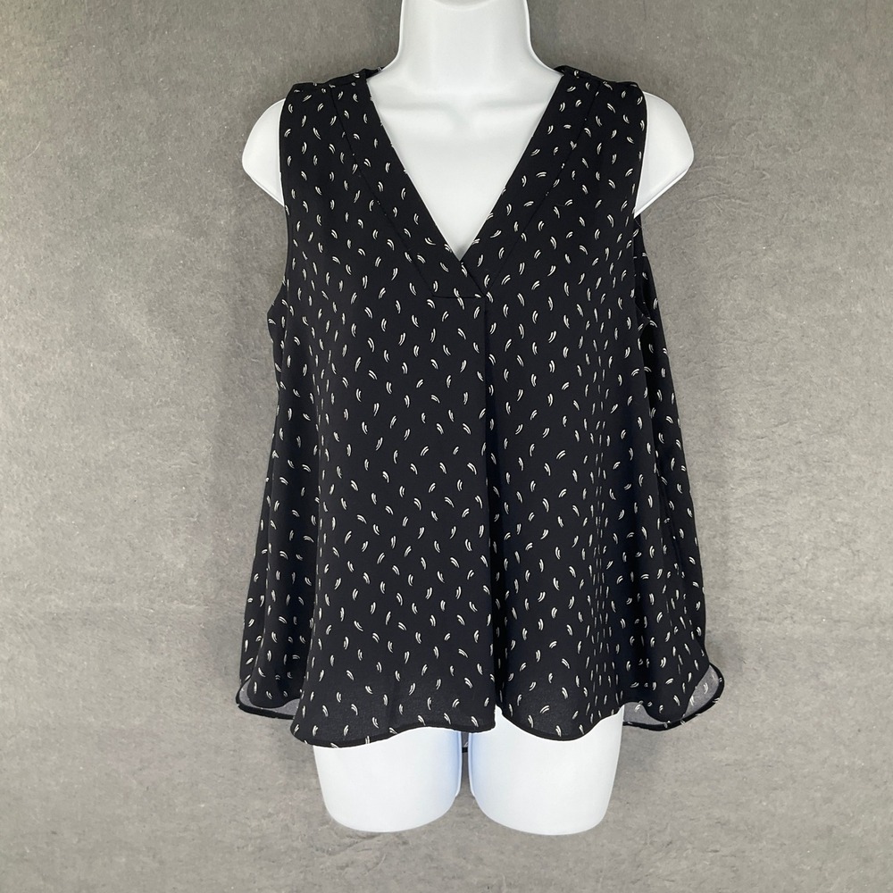 Ann Taylor Black White‎ Leaf Print V Neck Sleeveless Womens Top Sz S Flowy